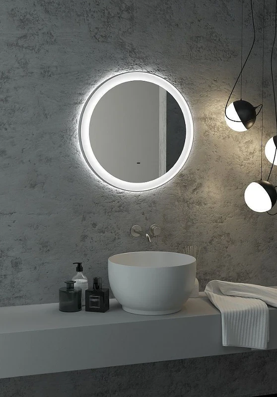 Зеркало Art&Max Napoli AM-Nap-800-DS-F-White с подсветкой с бесконтактным выключателем Белое матовое МДФ / ЛДСП, стекло