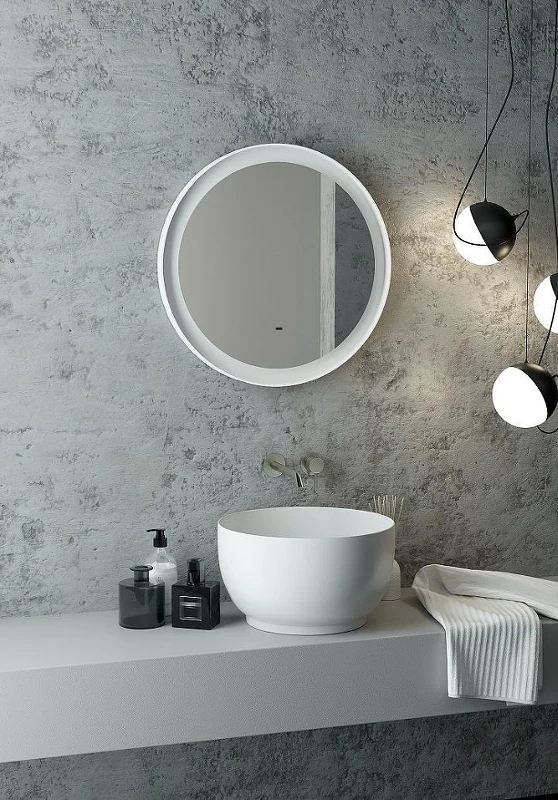 Зеркало Art&Max Napoli AM-Nap-800-DS-F-White с подсветкой с бесконтактным выключателем Белое матовое МДФ / ЛДСП, стекло