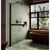 Душевая перегородка Maybah Glass MGD-719-6ш 1190х1950 в широком профиле с полотенцедержателем Черный стекло сатиновое