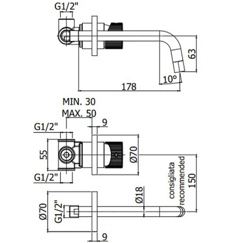 Смеситель для раковины Paffoni Jo JO006NO70 Черный матовый латунь встраиваемый