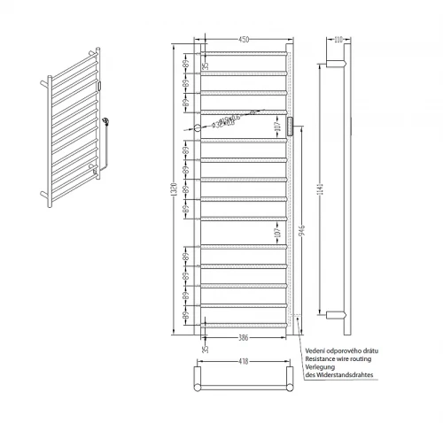 Электрический полотенцесушитель Bemeta 450x1320 704151051 цвет Сталь полированная