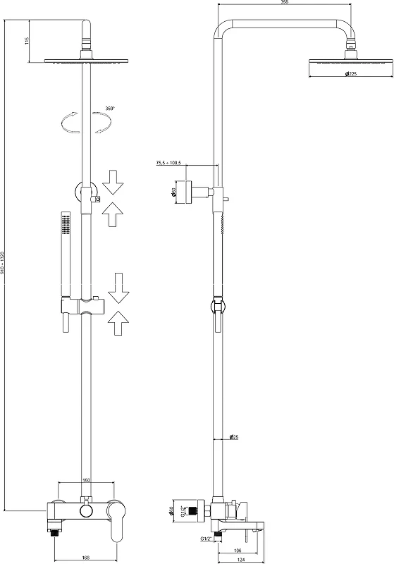 Комплект смесителей Paffoni Light KITCOL632NO71 Черный матовый латунь
