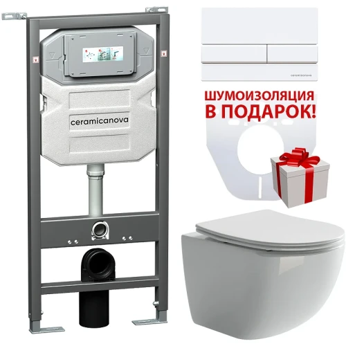 Комплект унитаза с инсталляцией Ceramicanova Forma CN3009_1002W_1000 с сиденьем Микролифт и Белой клавишей смыва фарфор подвесной