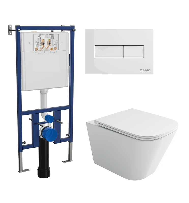 Комплект унитаза DIWO Ceramicanova Union CN4009T с сиденьем с инсталляцией DIWO 4501 с клавишей смыва цвет Глянцевый белый