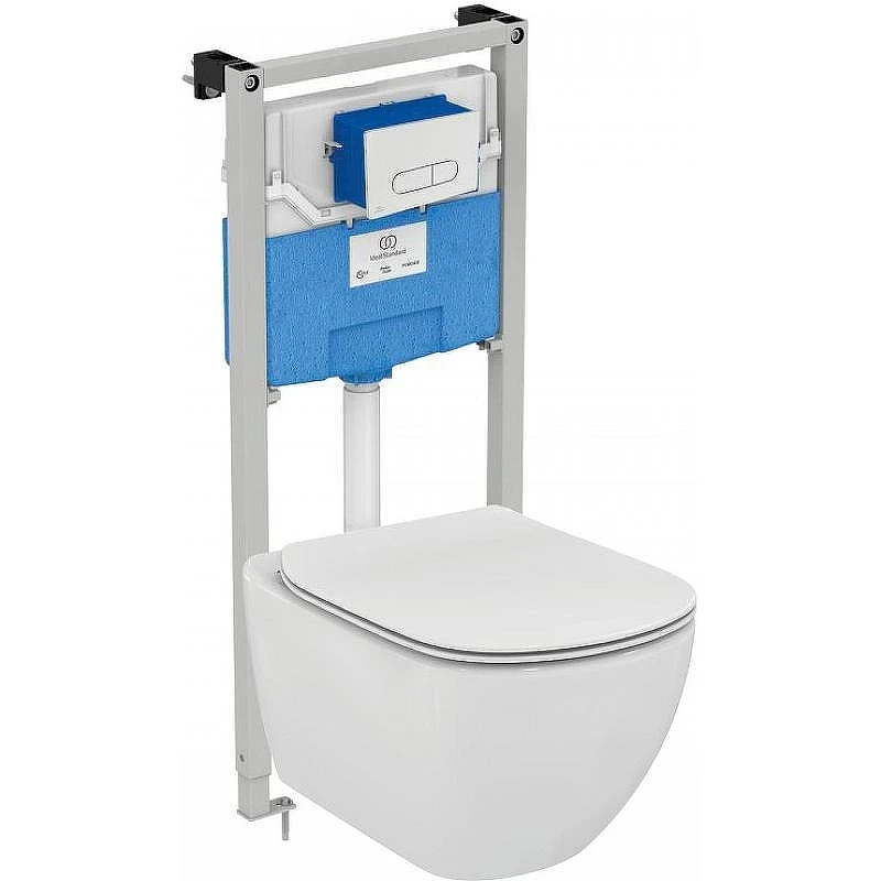 Унитаз с инсталляцией Ideal Standard Tesi PR386801 с сиденьем Микролифт и клавишей смыва Хром