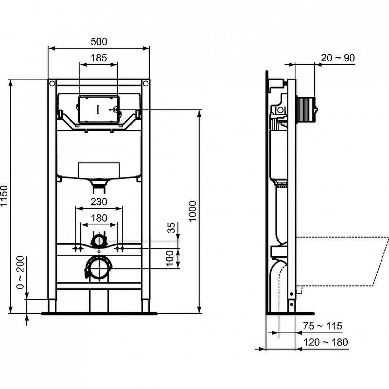 Унитаз с инсталляцией Ideal Standard Tesi PR386801 с сиденьем Микролифт и клавишей смыва Хром