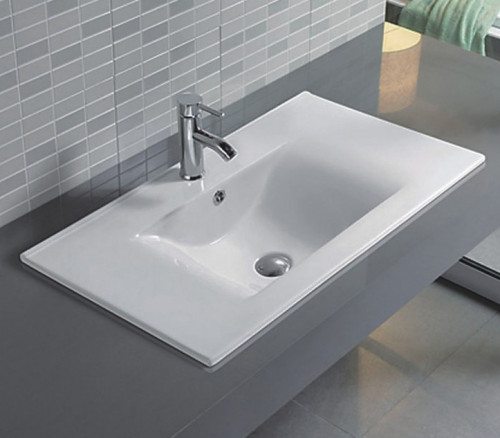 Раковина CeramaLux 76 JY-807-75 Белая фаянс полувстраиваемая