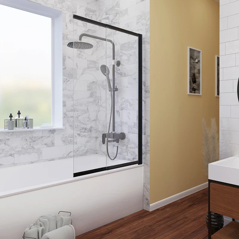 Шторка на ванну WasserKRAFT Dill 100 61S02-100WS профиль Черный стекло прозрачное