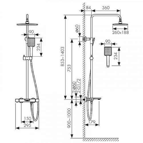 Душевая система Kaiser Cube 01382-3 с термостатом Шлифованное золото