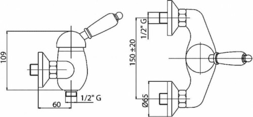 Смеситель для душа Cezares Elite ELITE-DM-03/24-Bi Золото 24 карат на стену