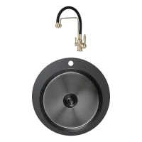 Кухонная мойка Mixline Pro 50 554770 цвет Черный графит со смесителем Viko V-5613 Бронза Черный