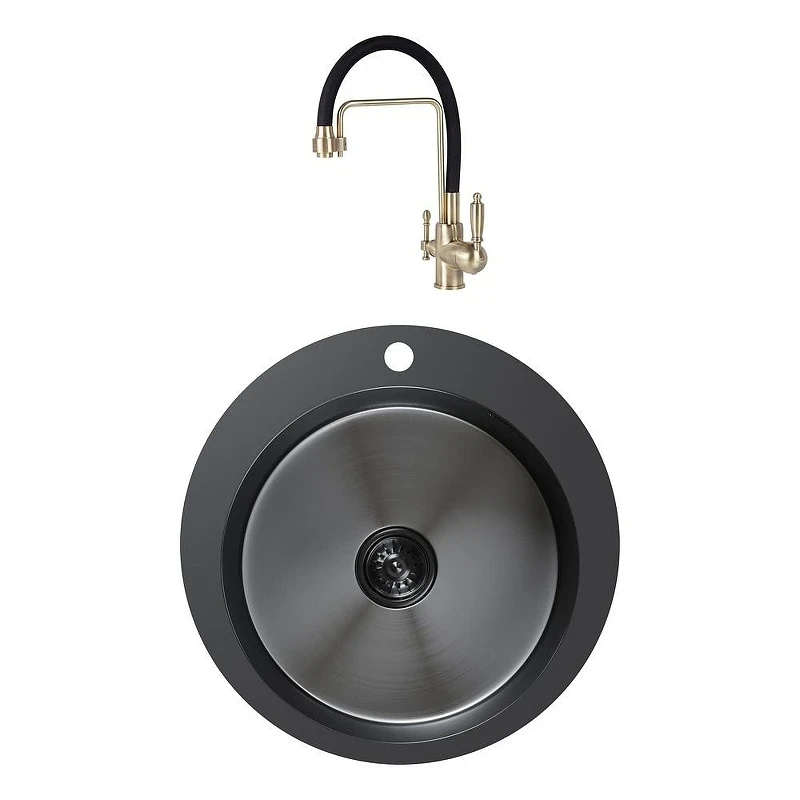 Кухонная мойка Mixline Pro 50 554770 цвет Черный графит со смесителем Viko V-5613 Бронза Черный