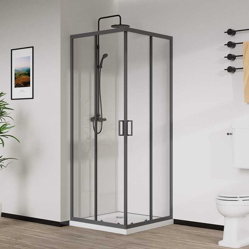 Душевой уголок Vincea City 90x90 VSS-5CT900CLGM профиль Вороненая сталь стекло прозрачное