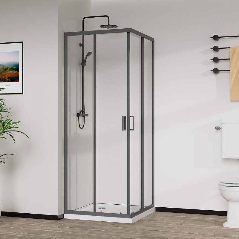 Душевой уголок Vincea City 90x90 VSS-5CT900CLGM профиль Вороненая сталь стекло прозрачное
