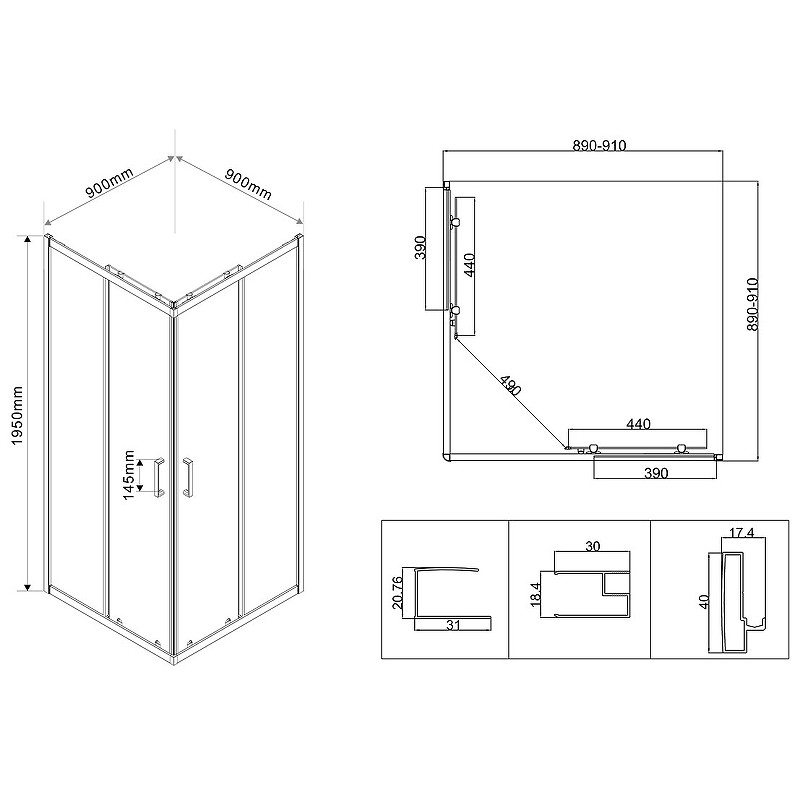 Душевой уголок Vincea City 90x90 VSS-5CT900CLGM профиль Вороненая сталь стекло прозрачное