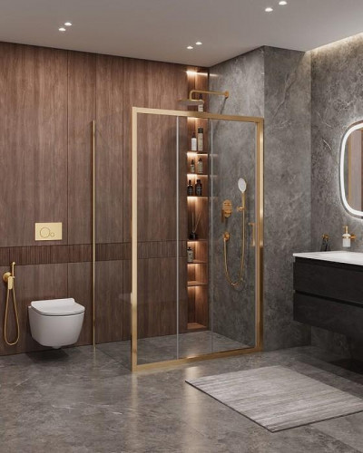 Душевой уголок Cezares Molveno 120x90 MOLVENO-AHF-31-120/90-C-BORO-IV профиль Брашированное золото стекло прозрачное