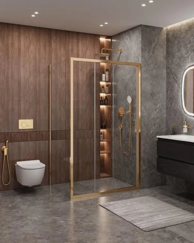 Душевой уголок Cezares Molveno 120x90 MOLVENO-AHF-31-120/90-C-BORO-IV профиль Брашированное золото стекло прозрачное