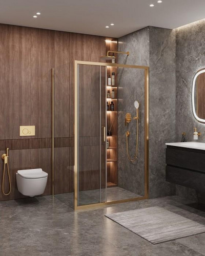 Душевой уголок Cezares Molveno 120x90 MOLVENO-AHF-31-120/90-C-BORO-IV профиль Брашированное золото стекло прозрачное