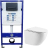 Унитаз с инсталляцией WellWant Aura WWU01121WK + WellWant Standart 50 WWISI111BB с сиденьем Микролифт и Черной матовой клавишей смыва