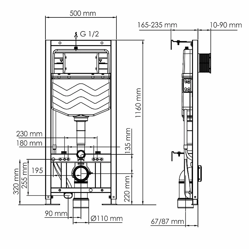 Инсталляция WasserKRAFT Aller 10TLT.010.ME.CH01 для унитаза с клавишей смыва Хром нержавеющая сталь