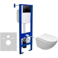 Комплект унитаза Ceruttispa B-2376-3 7183 с инсталляцией Berges Atom 410 040332 с сиденьем Микролифт и Черной матовой клавишей смыва фаянс подвесной