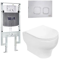 Комплект унитаза с инсталляцией WeltWasser AMBERG 497 ST + ERLENBACH 004 GL-WT + AMBERG RD-MT CR 10000006685 цвет Белый глянцевый с сиденьем Микролифт и клавишей смыва цвет Хром матовый
