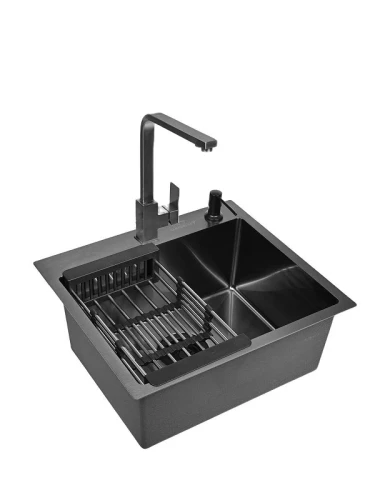 Кухонная мойка Wisent 50 WS35044B/WGER019B/W405B/W302644B/W4998-6-U со смесителем цвет Графит