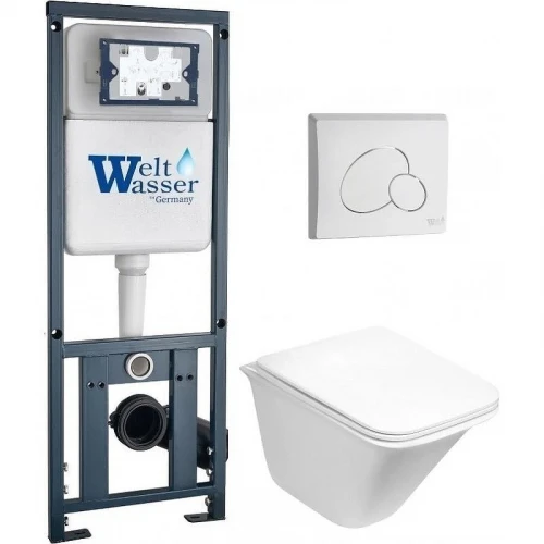 Комплект унитаза с инсталляцией WeltWasser MARBERG 410 + ROTBACH 004 GL-WT + MAR 410 RD GL-WT 10000010974 цвет Белый глянцевый с сиденьем Микролифт и клавишей смыва цвет Белый глянцевый