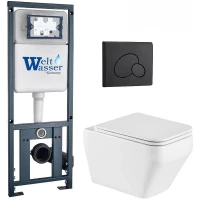 Комплект унитаза с инсталляцией WeltWasser MARBERG 410 + HOFBACH 041 GL-WT + MAR 410 RD MT-BL 10000011677 цвет Белый глянцевый с сиденьем Микролифт и клавишей смыва цвет Черный матовый