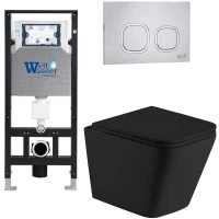 Комплект унитаза с инсталляцией WeltWasser AMBERG 506 + GELBACH 043 MT-BL + AMBERG RD-MT CR 10000011987 цвет Черный матовый с сиденьем Микролифт и клавишей смыва цвет Хром матовый