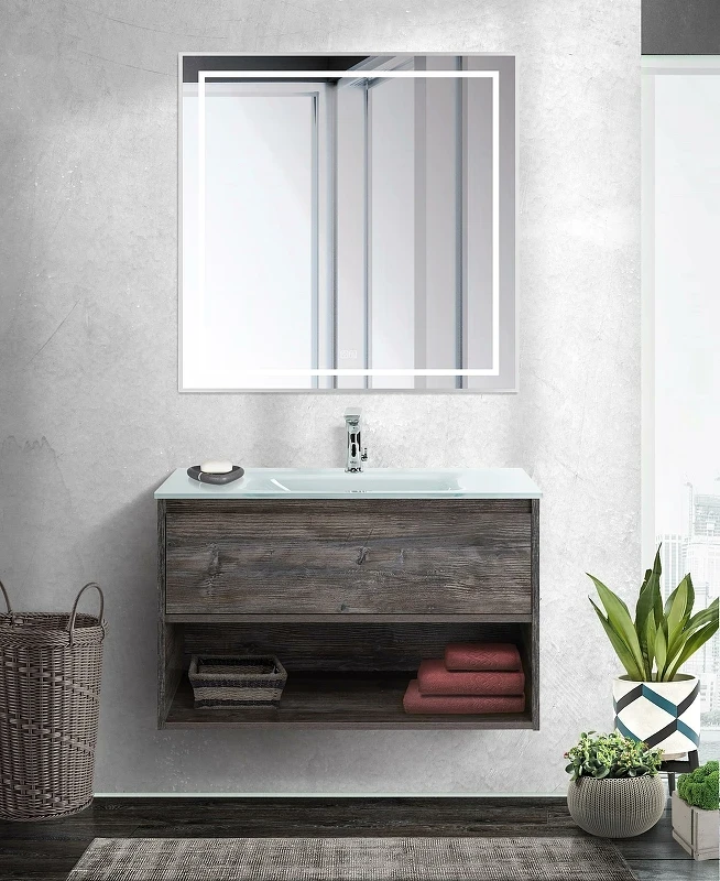 Зеркало BelBagno Kraft 80 SPC-KRAFT-800-800-LED-TCH-WARM с подсветкой Сатин с сенсорным выключателем и подогревом стекло