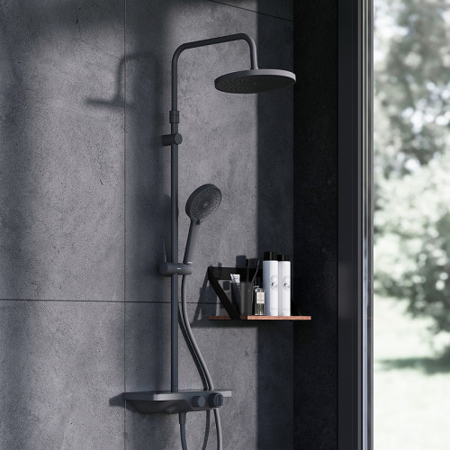 Душевая система Damixa Apollo 947760300 с термостатом Черная матовая латунь на стену