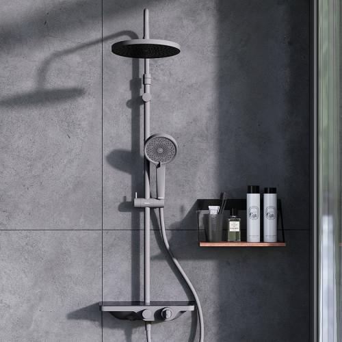 Душевая система Damixa Apollo 947760300 с термостатом Черная матовая латунь на стену
