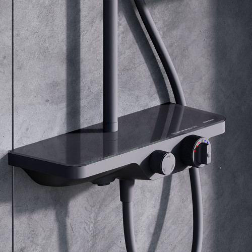 Душевая система Damixa Apollo 947760300 с термостатом Черная матовая латунь на стену