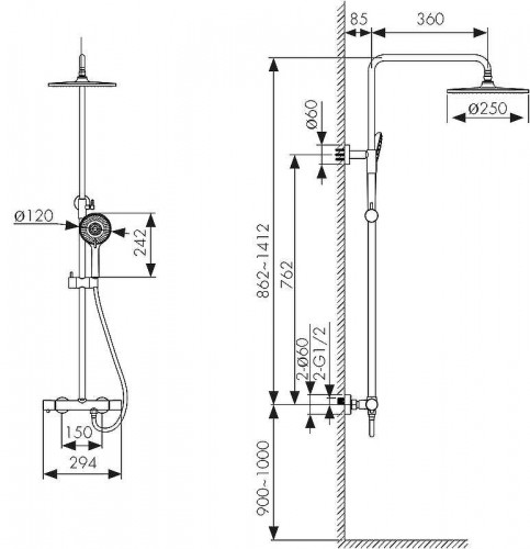 Душевая система Kaiser Serio 05577-2 с термостатом цвет Черный матовый