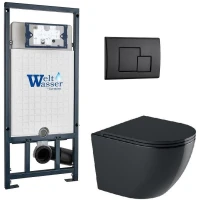 Комплект унитаза с инсталляцией WeltWasser MARBERG 507 + MERZBACH 043 GL-BL + MAR 507 SE MT-BL 10000012208 цвет Черный глянцевый с сиденьем Микролифт и клавишей смыва цвет Черный матовый