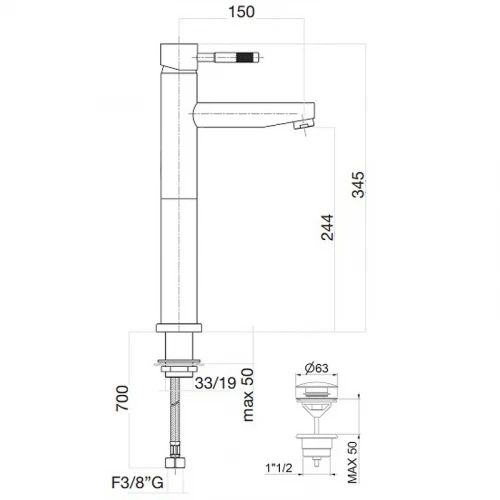 Смеситель для раковины Webert Rimini RI830402015 с донным клапаном Хром латунь