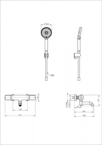 Смеситель для ванны Wonzon &amp; Woghand Inn WW-A2006-A1-CR с термостатом цвет Хром