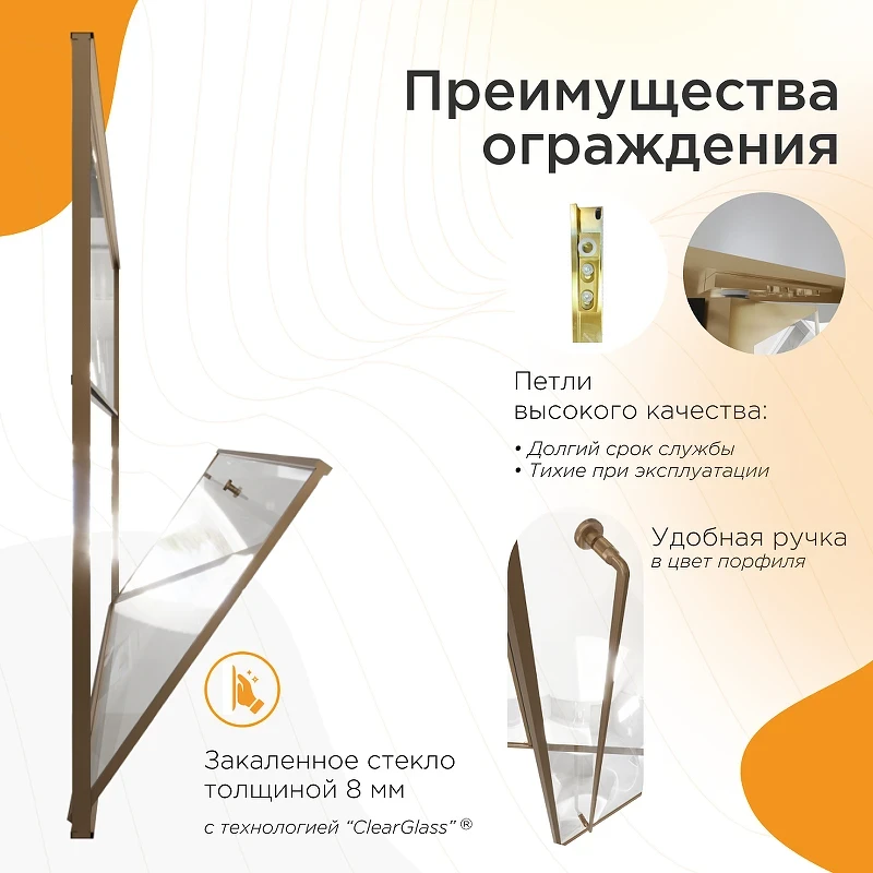 Душевая дверь Radomir Дарья BO 100 L 1-63-4-1-0-355 профиль Золото матовое стекло прозрачное