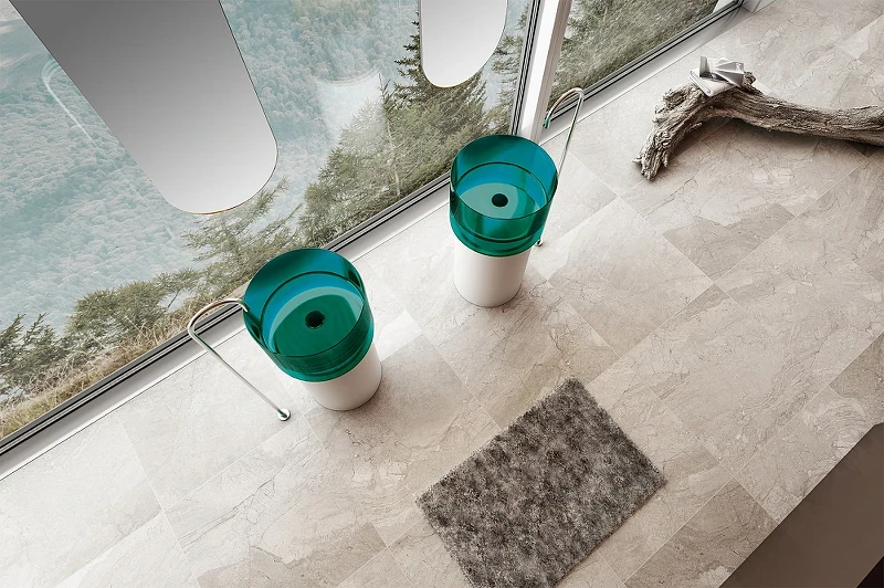 Раковина Abber Kristall 45 AT2701White-Aquamarin-H Белая Бирюзовая искусственный камень (литьевой мрамор), полиэфирная смола напольный