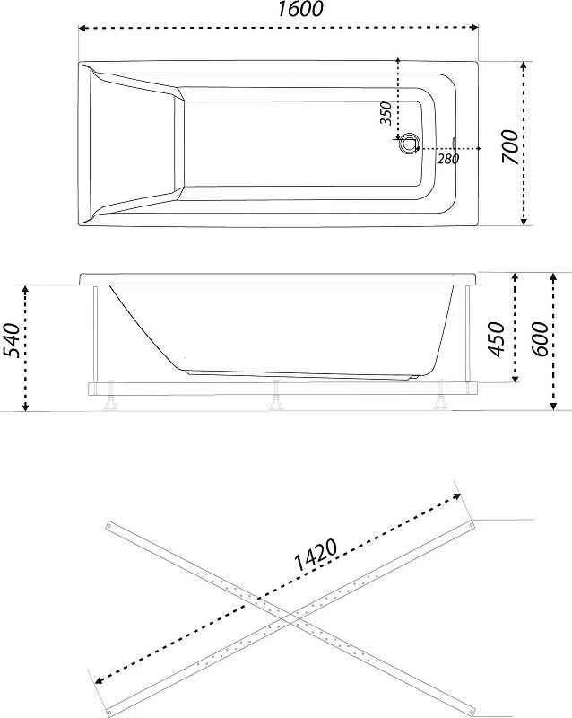 Акриловая ванна DIWO Переславль 160x70 Щ0000052109 цвет Белый глянцевый