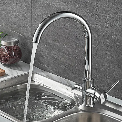 Смеситель для кухни Ledeme 4255-3L Хром латунь