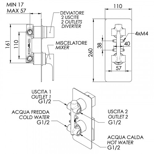Смеситель для душа Remer Absolute AU92BG Золото брашированное латунь встраиваемый