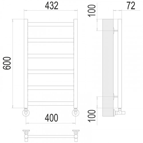 Водяной полотенцесушитель Terminus Аврора П6 400x600 4670078529879 Хром, нижнее подключение, G 1/2" ВР нержавеющая сталь