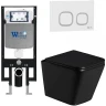 Комплект унитаза с инсталляцией WeltWasser AMBERG 497 + GELBACH 043 GL-BL + AMBERG RD-WT 10000011934 цвет Черный глянцевый с сиденьем Микролифт и клавишей смыва цвет Белый