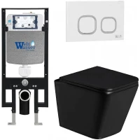 Комплект унитаза с инсталляцией WeltWasser AMBERG 497 + GELBACH 043 GL-BL + AMBERG RD-WT 10000011934 цвет Черный глянцевый с сиденьем Микролифт и клавишей смыва цвет Белый