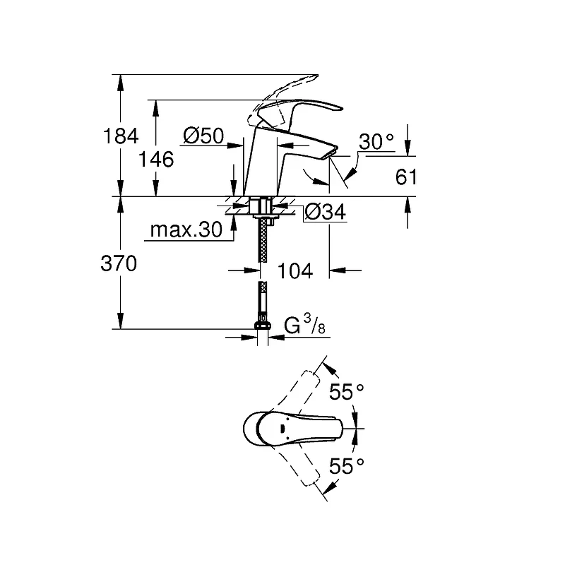 Смеситель для раковины Grohe Eurosmart 32467002 Хром латунь