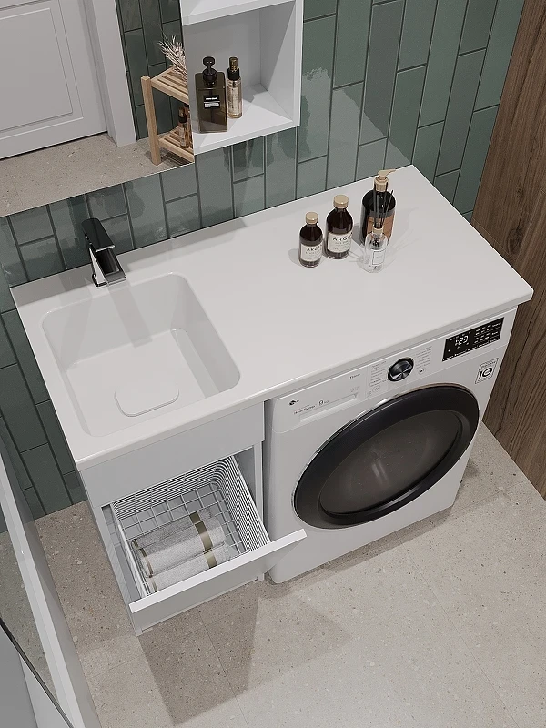 Тумба с раковиной Orange Sistema 100 L STK-40TUW+RAL с бельевой корзиной Белая МДФ / ЛДСП