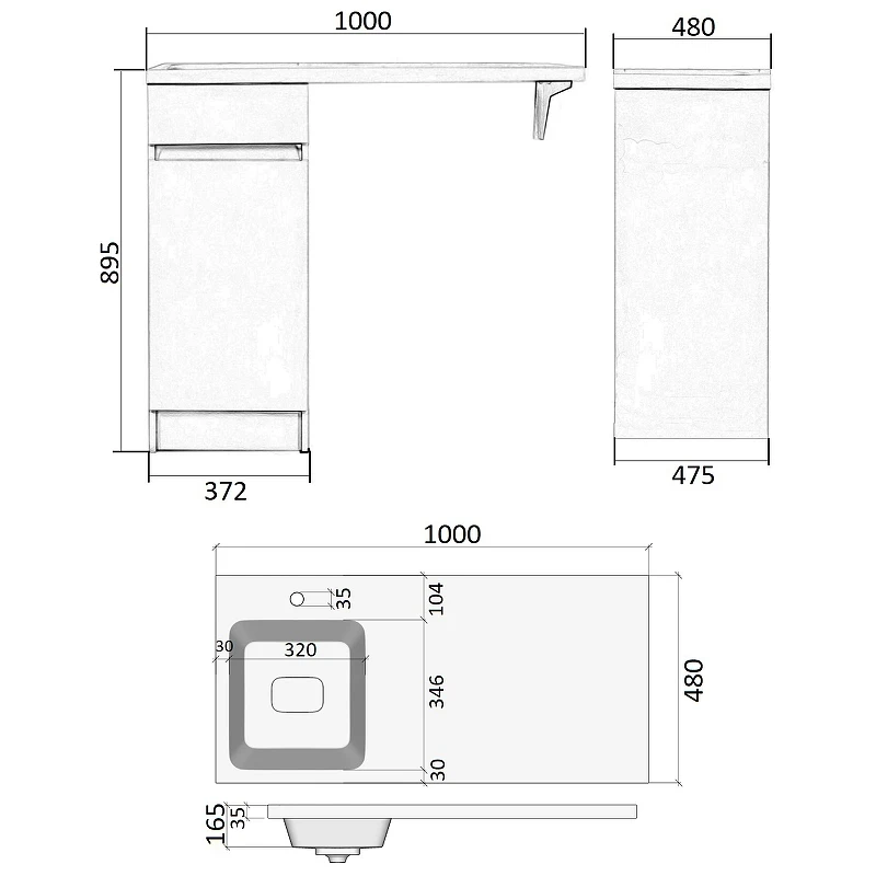 Тумба с раковиной Orange Sistema 100 L STK-40TUW+RAL с бельевой корзиной Белая МДФ / ЛДСП