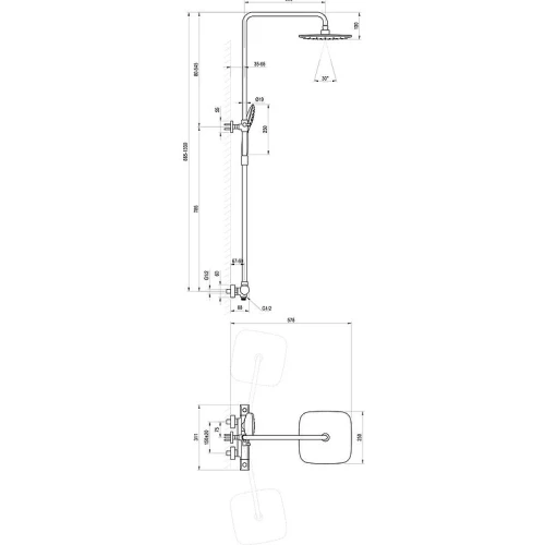 Душевая система Ravak Flat FL 091.20BL X070443 с термостатом Черная матовая латунь на стену